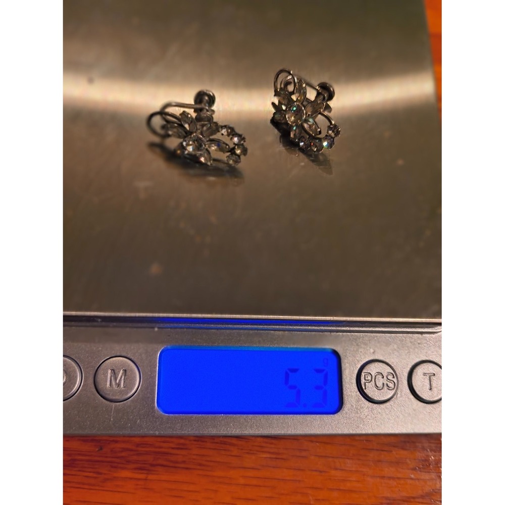 Vintage Kramer of New York Clear Rhinestone Floral Spray Screw Back Earrings
